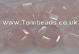 CRQ139 15.5 inches 15mm faceted coin natural rose quartz beads