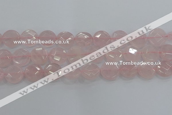 CRQ141 15.5 inches 20mm faceted coin natural rose quartz beads