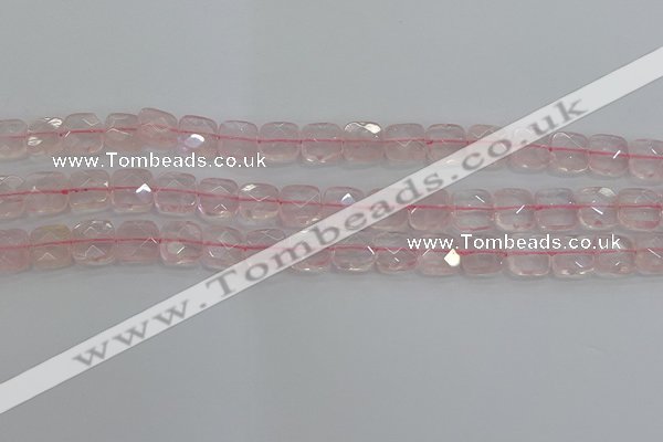 CRQ154 15.5 inches 10mm faceted square natural rose quartz beads