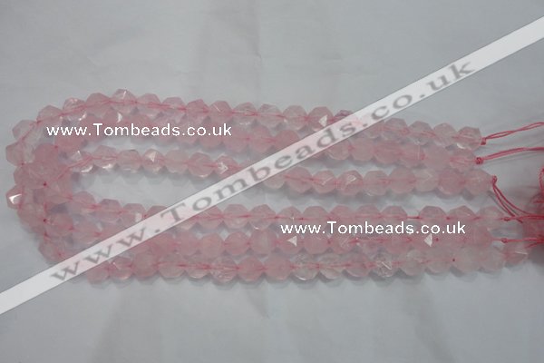 CRQ302 15 inches 10mm faceted nuggets rose quartz beads