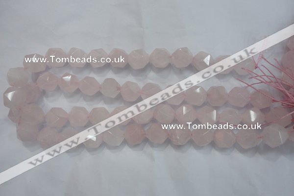 CRQ304 15 inches 14mm faceted nuggets rose quartz beads