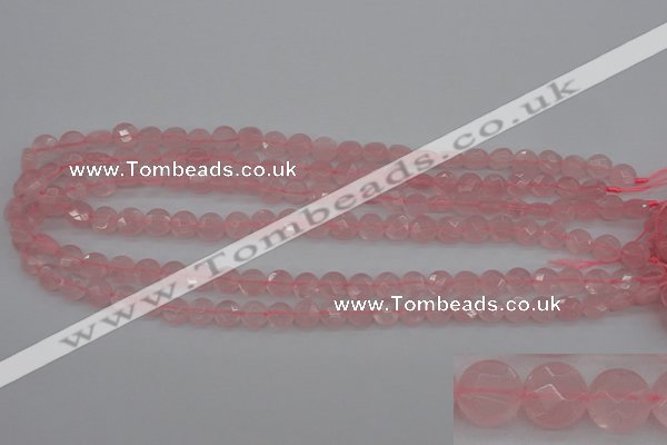 CRQ360 15.5 inches 8mm faceted coin rose quartz beads wholesale