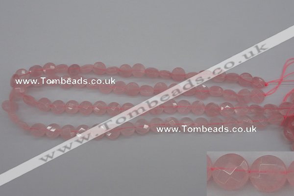 CRQ361 15.5 inches 10mm faceted coin rose quartz beads wholesale