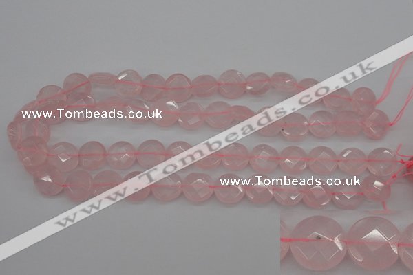 CRQ362 15.5 inches 15mm faceted coin rose quartz beads wholesale