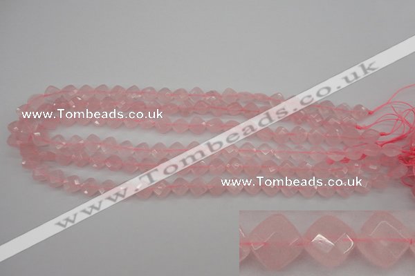 CRQ368 15.5 inches 8*8mm faceted diamond rose quartz beads