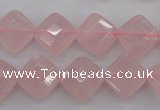 CRQ370 15.5 inches 12*12mm faceted diamond rose quartz beads