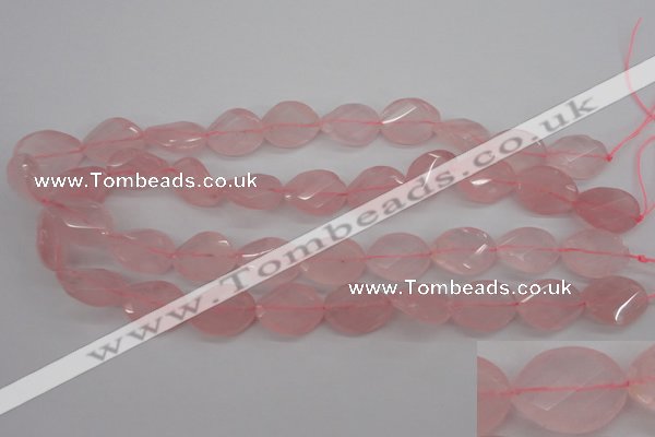 CRQ375 15.5 inches 15*20mm faceted & twisted oval rose quartz beads