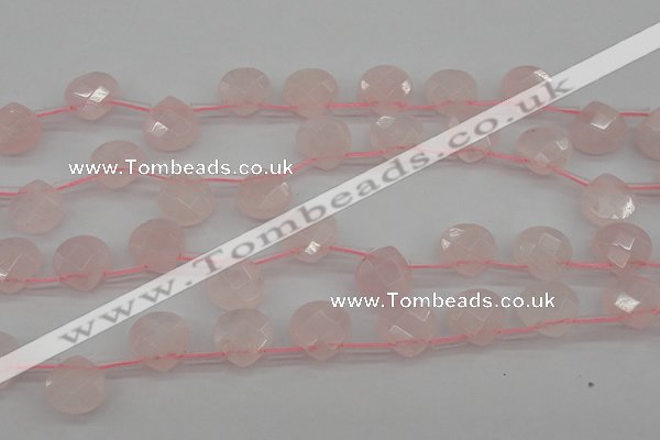 CRQ379 15.5 inches 10*10mm faceted briolette rose quartz beads