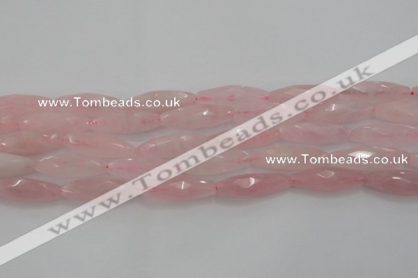 CRQ381 15.5 inches 10*30mm faceted rice rose quartz beads