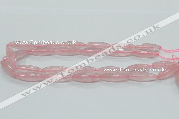 CRQ40 15.5 inches 10*30mm faceted rice natural rose quartz beads