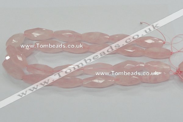 CRQ41 15.5 inches 14*32mm faceted rice natural rose quartz beads