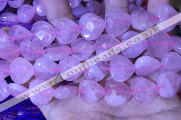 CRQ435 15.5 inches 16*16mm faceted heart rose quartz beads wholesale