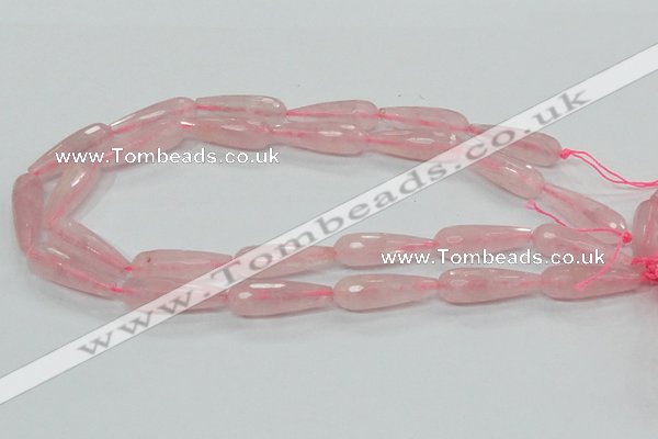 CRQ45 15.5 inches 10*30mm faceted teardrop natural rose quartz beads