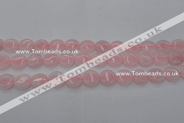CRQ601 15.5 inches 12mm flat round rose quartz beads wholesale