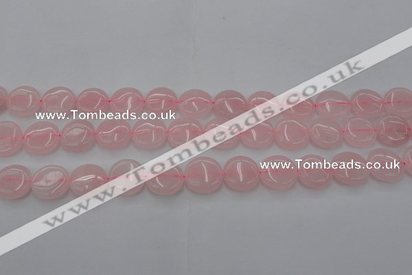 CRQ601 15.5 inches 12mm flat round rose quartz beads wholesale