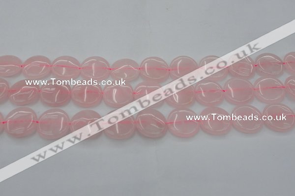 CRQ603 15.5 inches 18mm flat round rose quartz beads wholesale