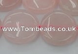 CRQ605 15.5 inches 25mm flat round rose quartz beads wholesale