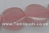 CRQ663 15.5 inches 25mm twisted coin rose quartz beads