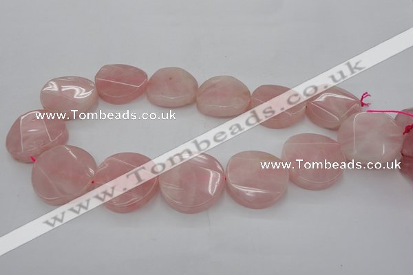 CRQ664 15.5 inches 30mm twisted coin rose quartz beads