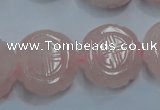 CRQ667 15.5 inches 20mm carved coin rose quartz beads