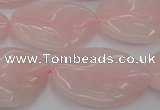 CRQ668 15.5 inches 22*30mm carved leaf rose quartz beads