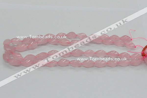 CRQ70 15.5 inches 8*16mm twisted rice natural rose quartz beads