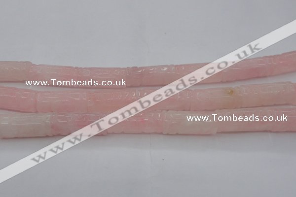 CRQ706 15.5 inches 14*31mm carved column rose quartz beads