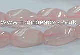 CRQ71 15.5 inches 10*22mm twisted rice natural rose quartz beads