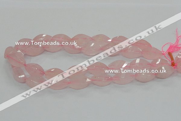 CRQ72 15.5 inches 12*24mm twisted rice natural rose quartz beads