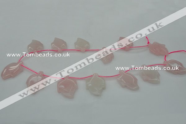 CRQ740 Top drilled 22*30mm carved leaf rose quartz beads