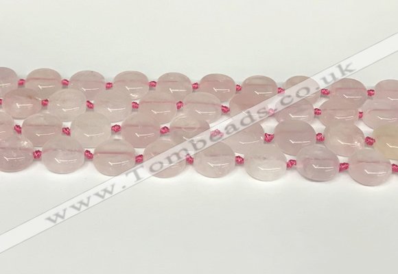 CRQ764 15.5 inches 14mm flat round rose quartz beads