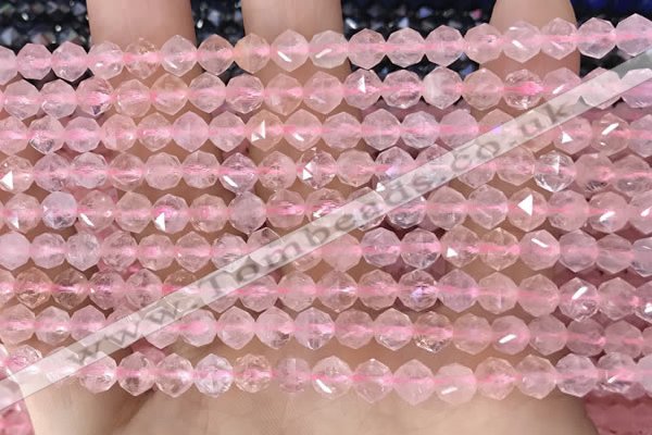 CRQ775 15.5 inches 6mm faceted nuggets rose quartz beads