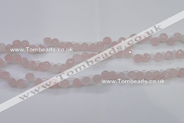 CRQ800 Top drilled 7*7mm faceted teardrop rose quartz beads