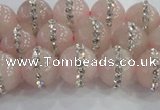 CRQ821 15.5 inches 8mm round rose quartz with rhinestone beads