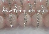 CRQ822 15.5 inches 10mm round rose quartz with rhinestone beads