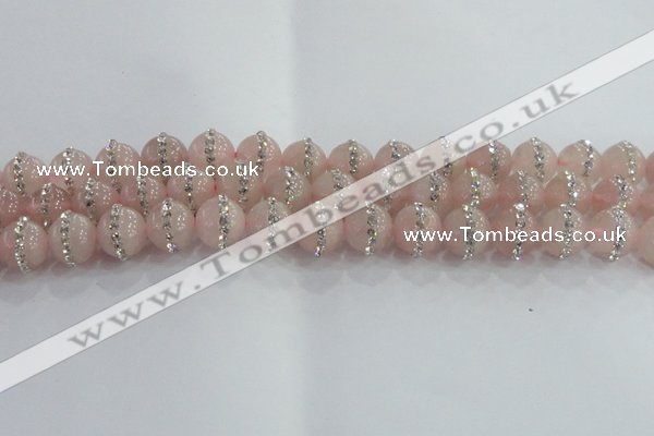 CRQ822 15.5 inches 10mm round rose quartz with rhinestone beads