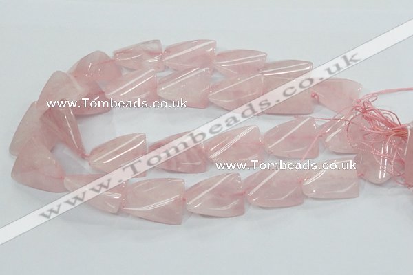 CRQ83 15.5 inches 20*30mm twisted rectangle natural rose quartz beads