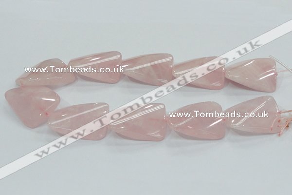 CRQ84 15.5 inches 30*40mm twisted rectangle natural rose quartz beads