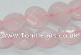 CRQ96 15.5 inches 12mm faceted flat round natural rose quartz beads