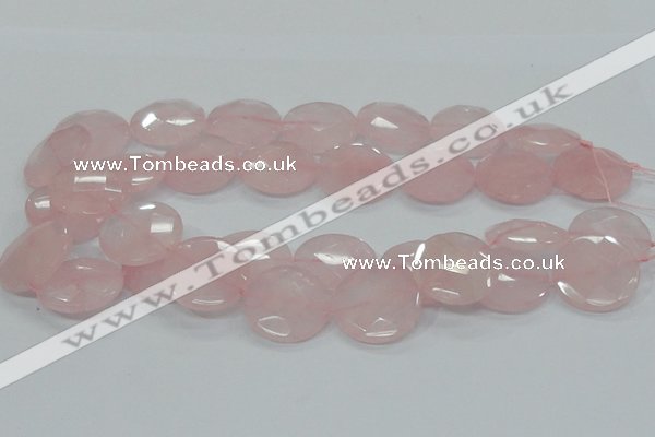 CRQ97 15.5 inches 25mm faceted flat round natural rose quartz beads