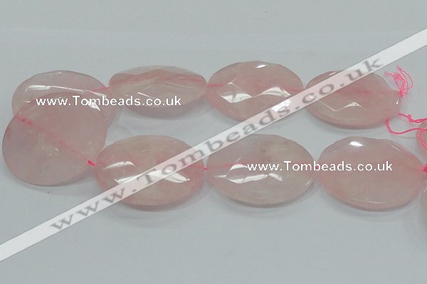 CRQ99 15.5 inches 50mm faceted flat round natural rose quartz beads