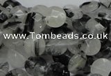 CRU02 15.5 inches 10mm faceted flat round black rutilated quartz beads