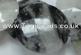 CRU07 15.5 inches 40mm faceted flat round black rutilated quartz beads