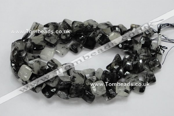 CRU08 15.5 inches 15*15mm faceted diamond black rutilated quartz beads