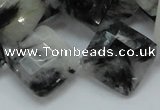 CRU09 15.5 inches 20*20mm faceted diamond black rutilated quartz beads