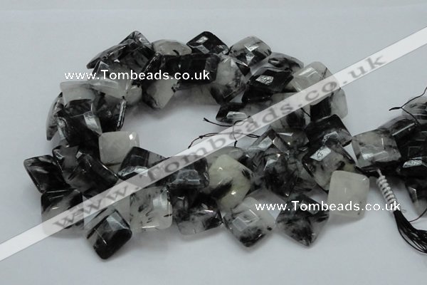 CRU09 15.5 inches 20*20mm faceted diamond black rutilated quartz beads