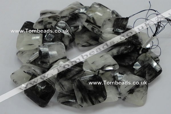 CRU10 15.5 inches 30*30mm faceted diamond black rutilated quartz beads