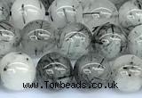 CRU1053 15 inches 8mm round black rutilated quartz beads