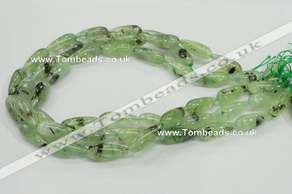 CRU106 15.5 inches 10*25mm teardrop green rutilated quartz beads