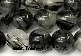 CRU1066 15 inches 8mm round black rutilated quartz beads